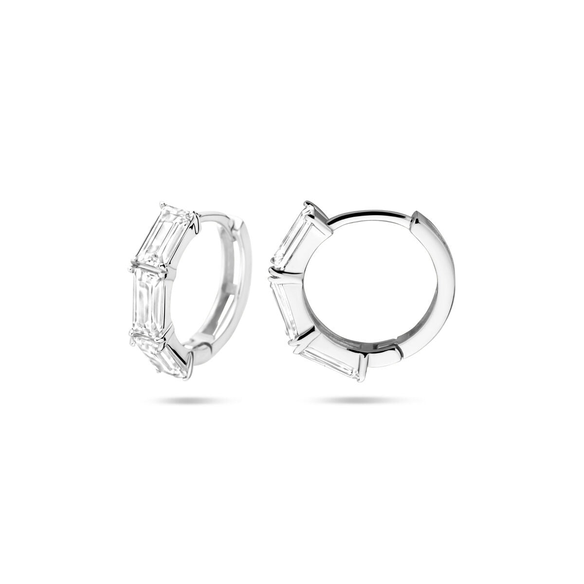 Orecchini a clip in argento con zirconi taglio baguette – argento 925 rodiato, Ø15,5 mm
