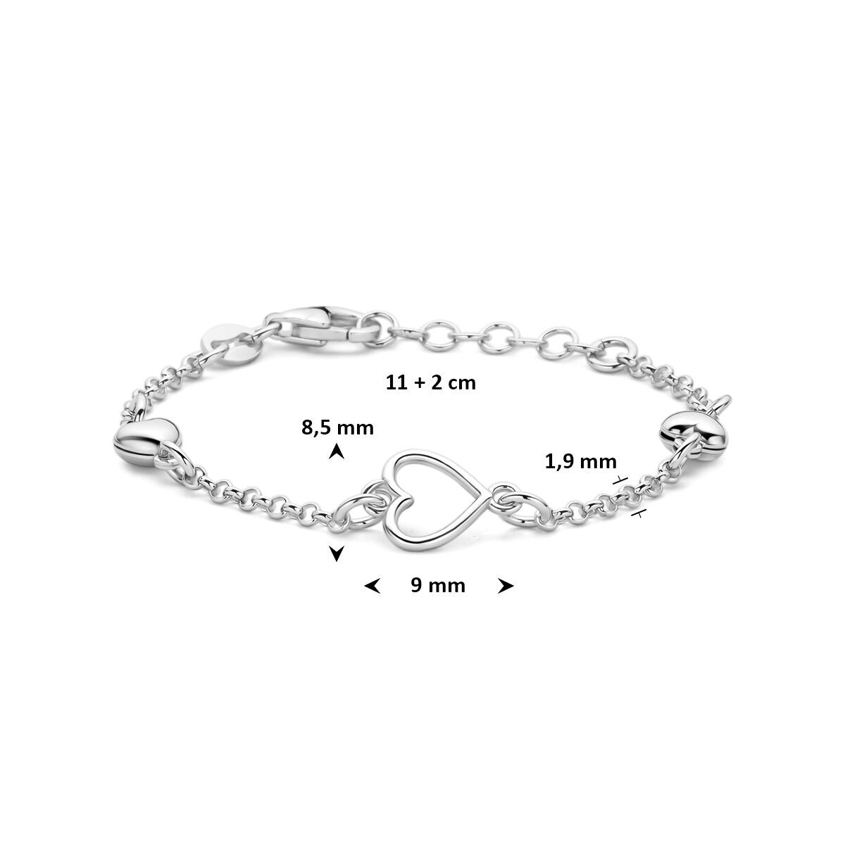Bracciale per bambini in argento 925 rodiato con cuoricini
