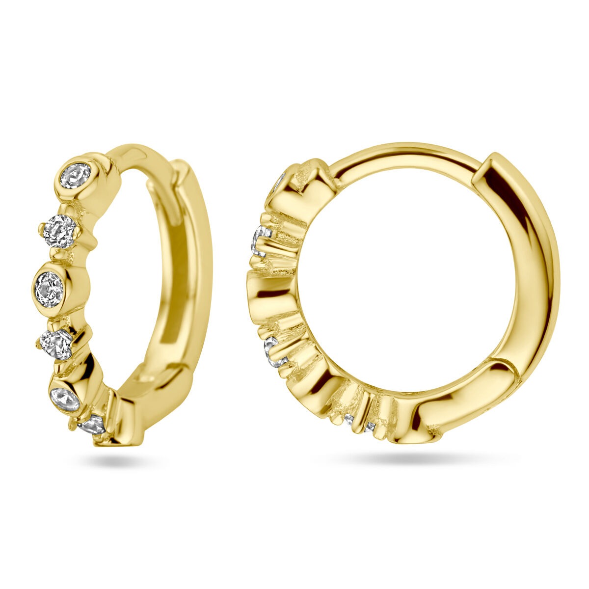 Orecchini a clip placcati in argento da donna – oro giallo su argento 925 con zirconia, 11,5 mm