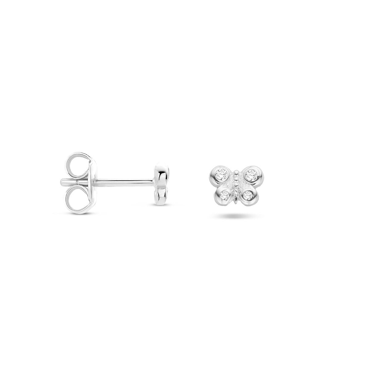 Orecchini a bottone in argento farfalla con zirconia – rodiati argento 925