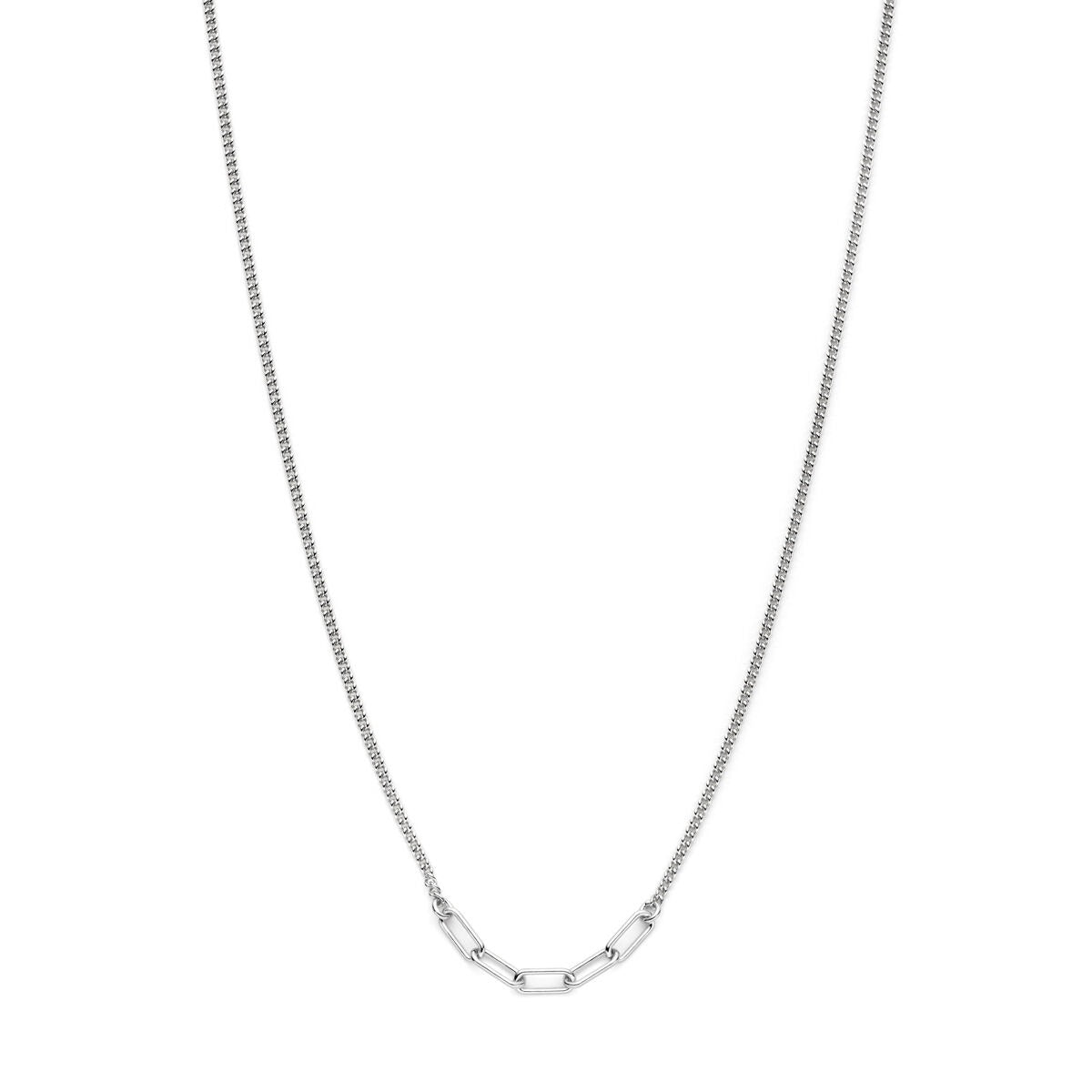 Zilveren collier van gerhodineerd 925 zilver met dubbele schakeldikte en een strakke, moderne uitstraling.