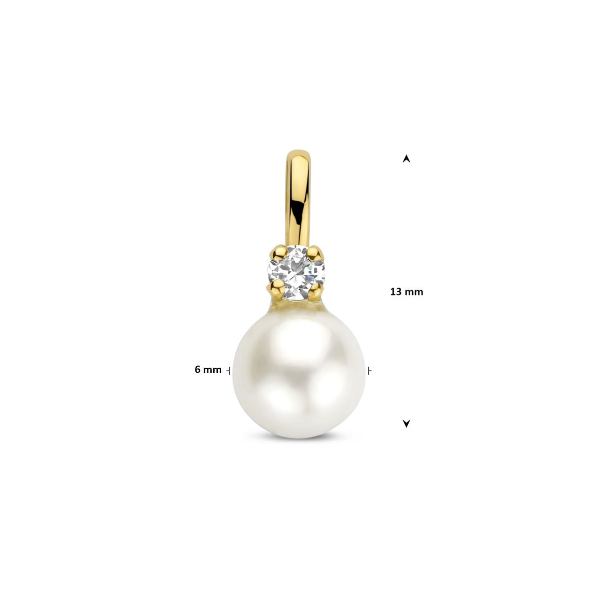 Ciondolo color oro giallo 9k con perla d'acqua dolce e zircone 13 mm
