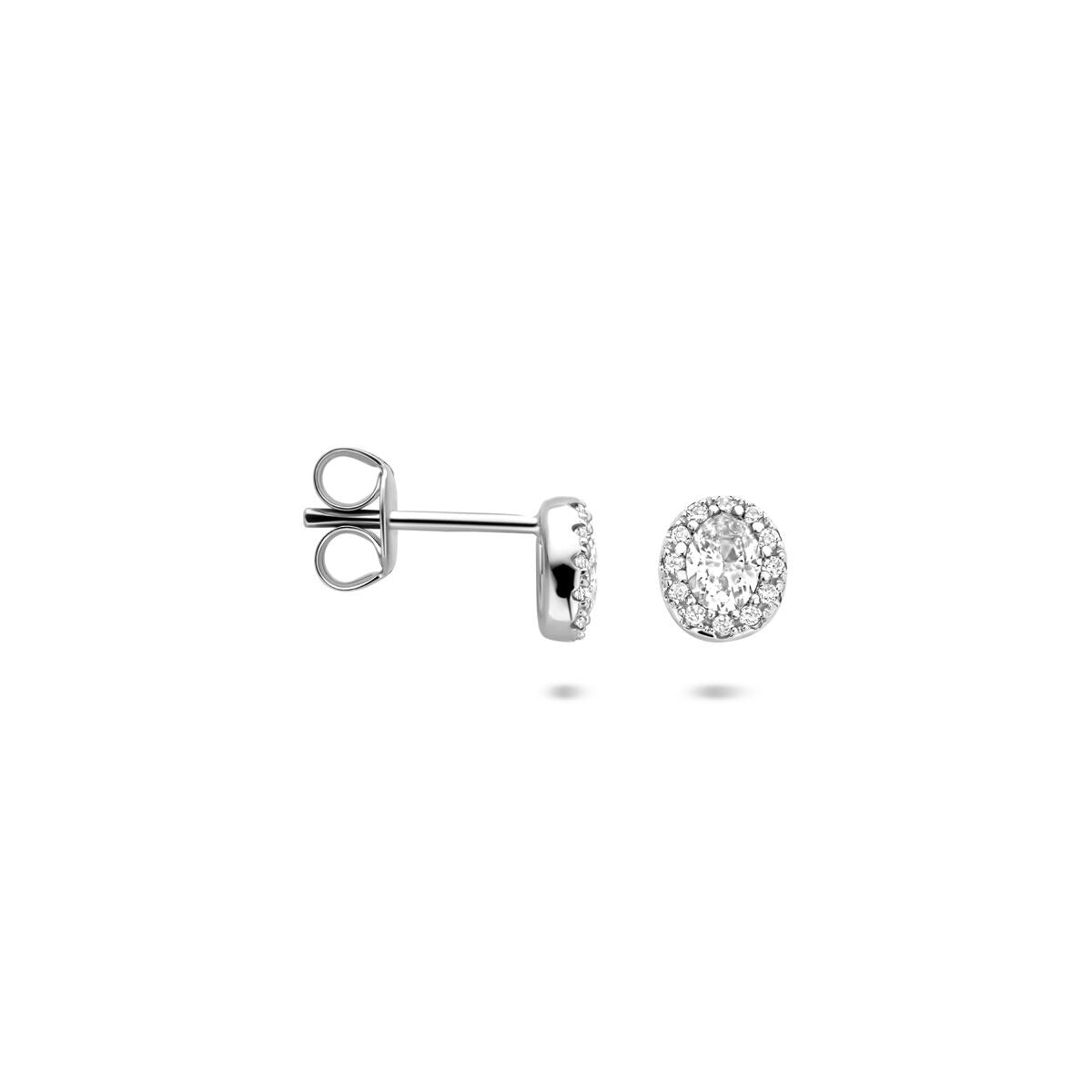 Orecchini a Bottone in Argento Rodiato 925 con Zirconi