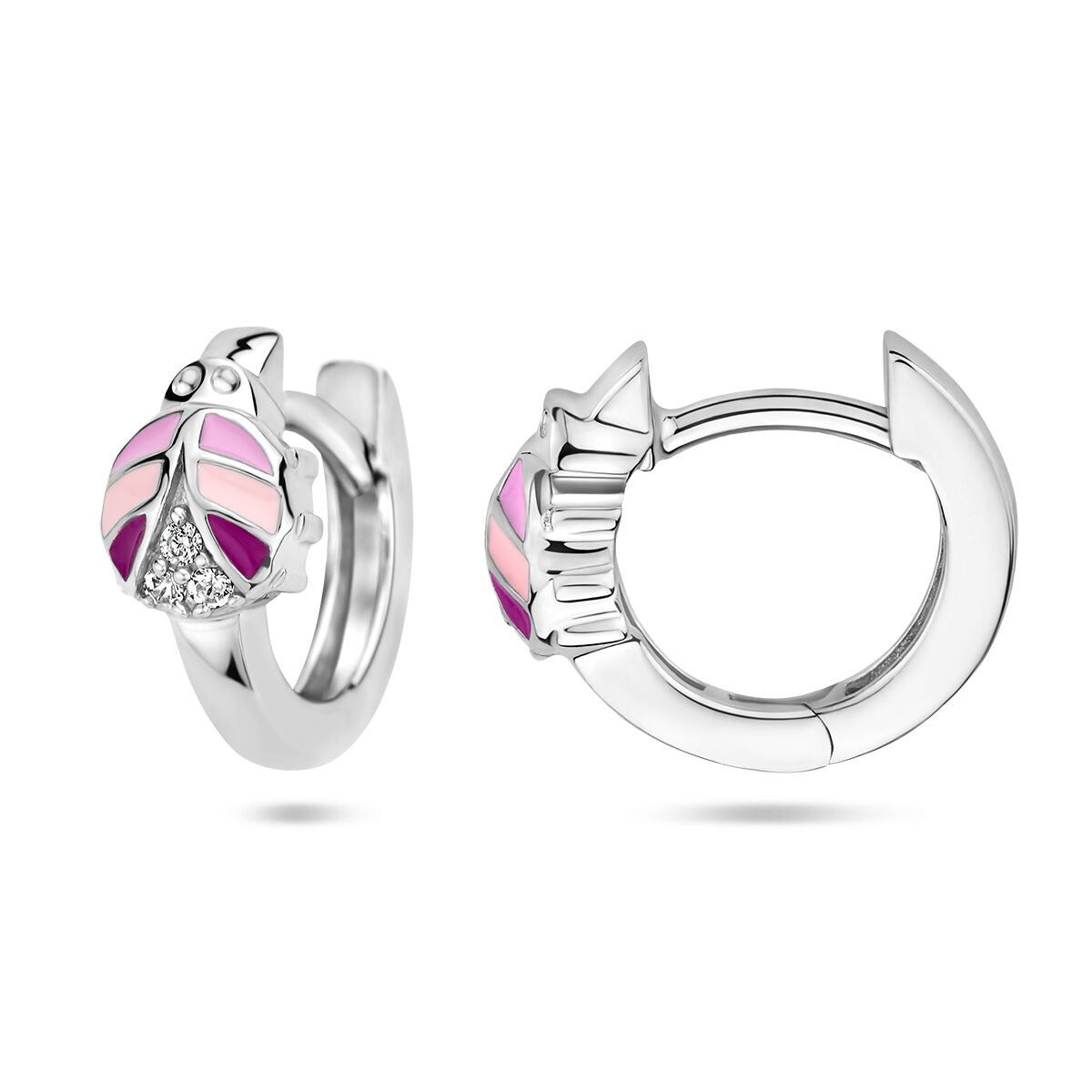 Orecchini a cerchio da bambina in argento con coccinella e zirconia – argento 925 rodiato