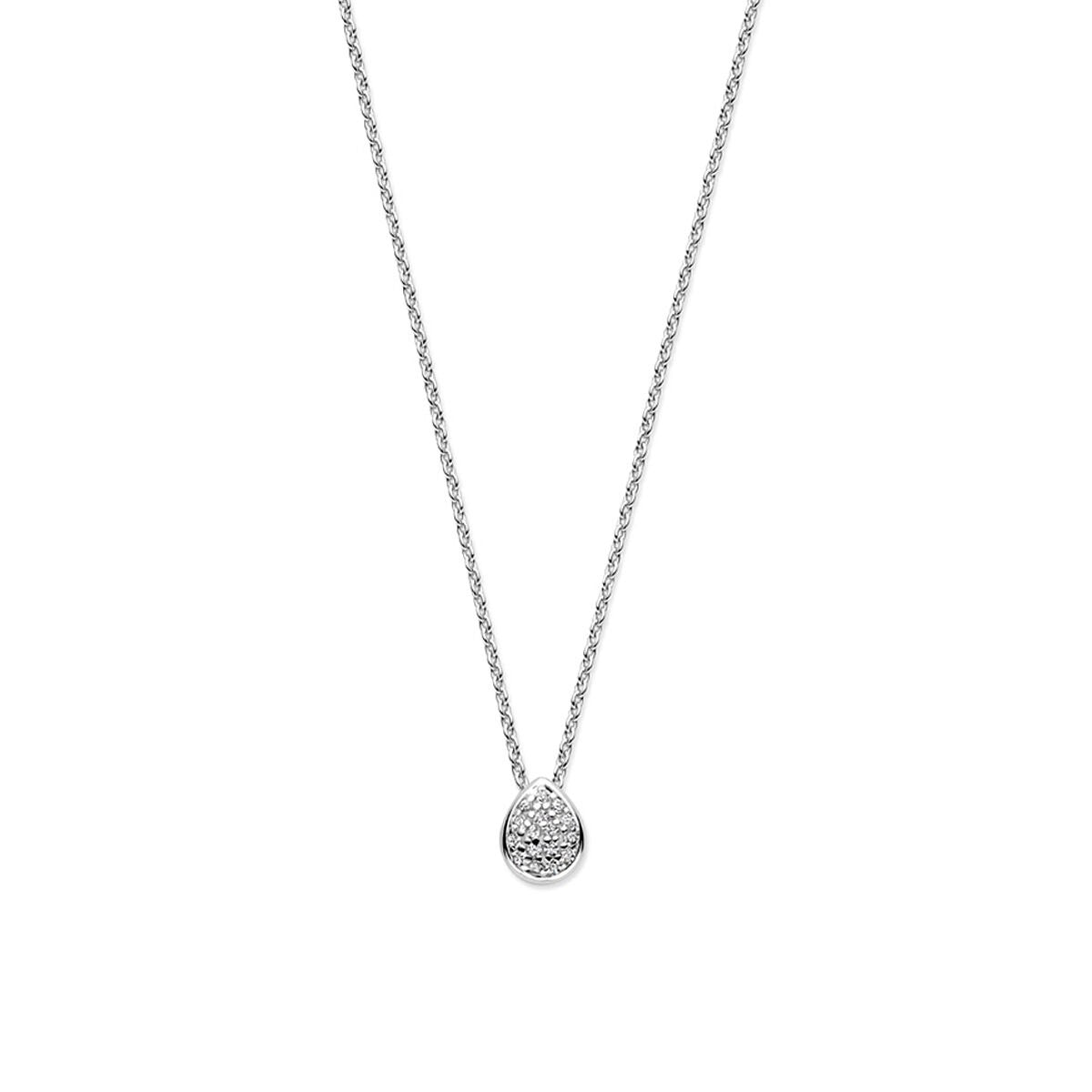 Collana da donna in argento con pendente a goccia in zirconia, rodiata, lunghezza 41-43-45 cm.