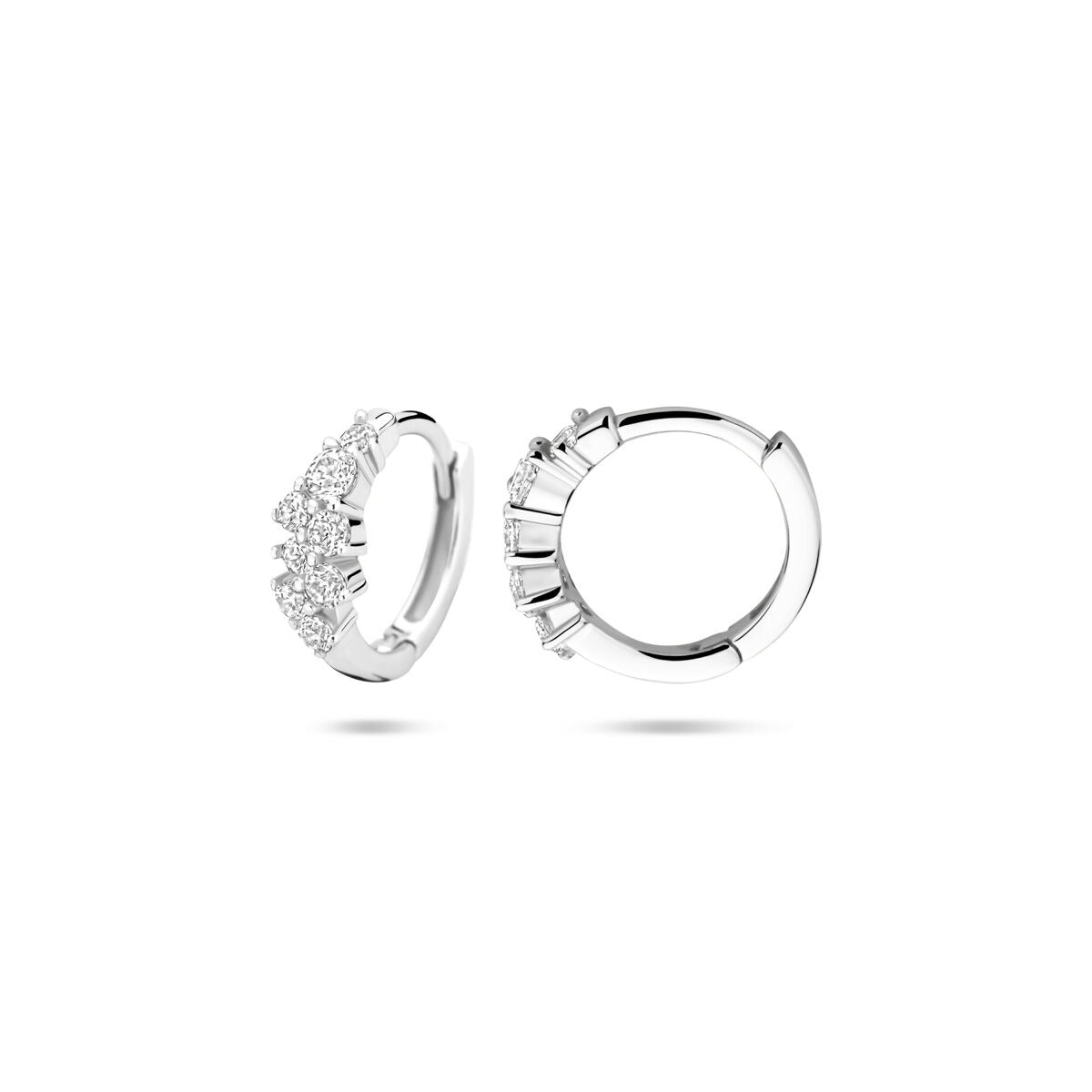 Orecchini a cerchio in argento con zircone – argento 925 rodiato, Ø13 mm