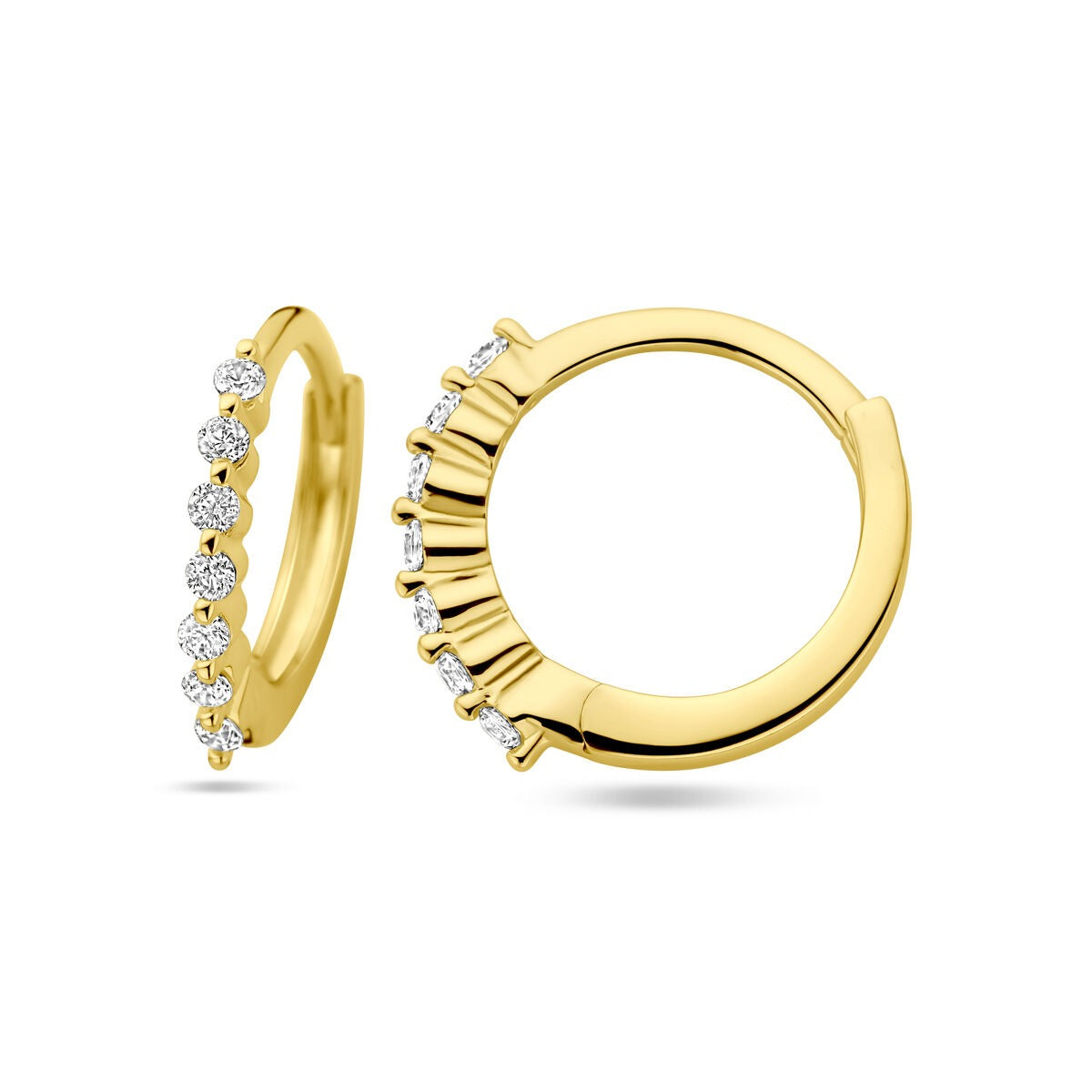 Orecchini a scatto placcati oro da donna – oro giallo su argento 925 con zirconia, 13 mm