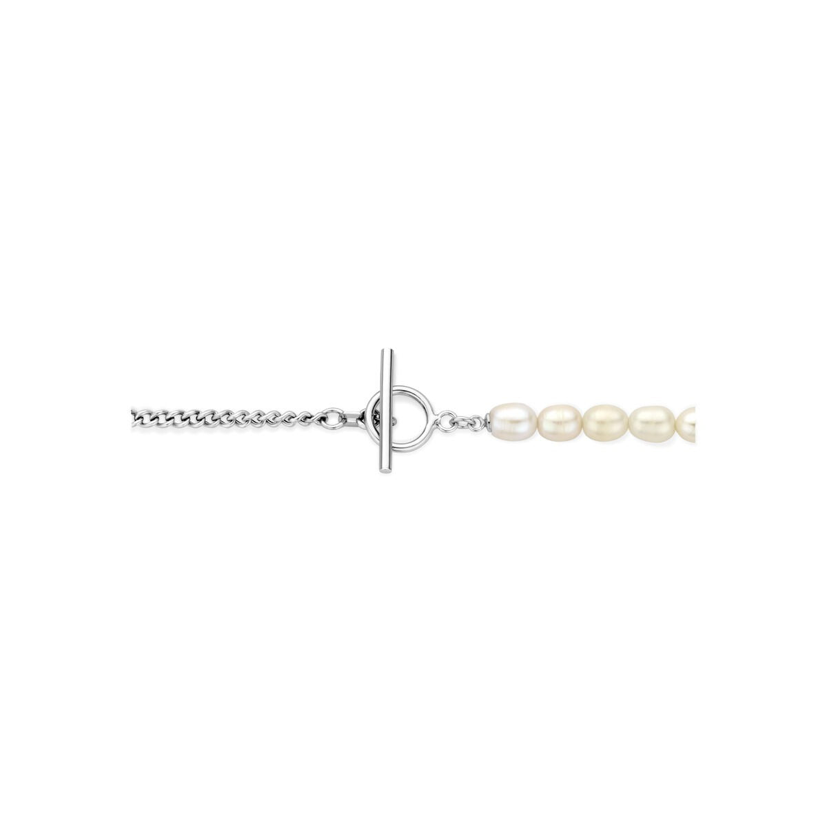 Collana in argento 925 rodiato con perle d'acqua dolce e chiusura a T