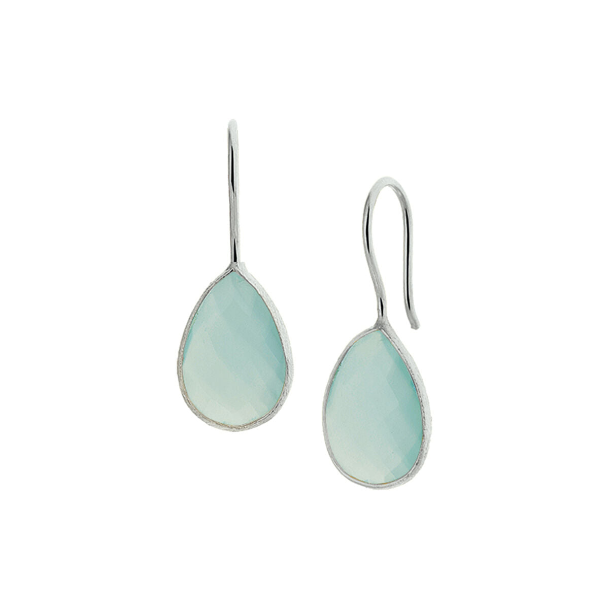 Orecchini argentati con chalcedonio verde, forma a goccia in montatura.