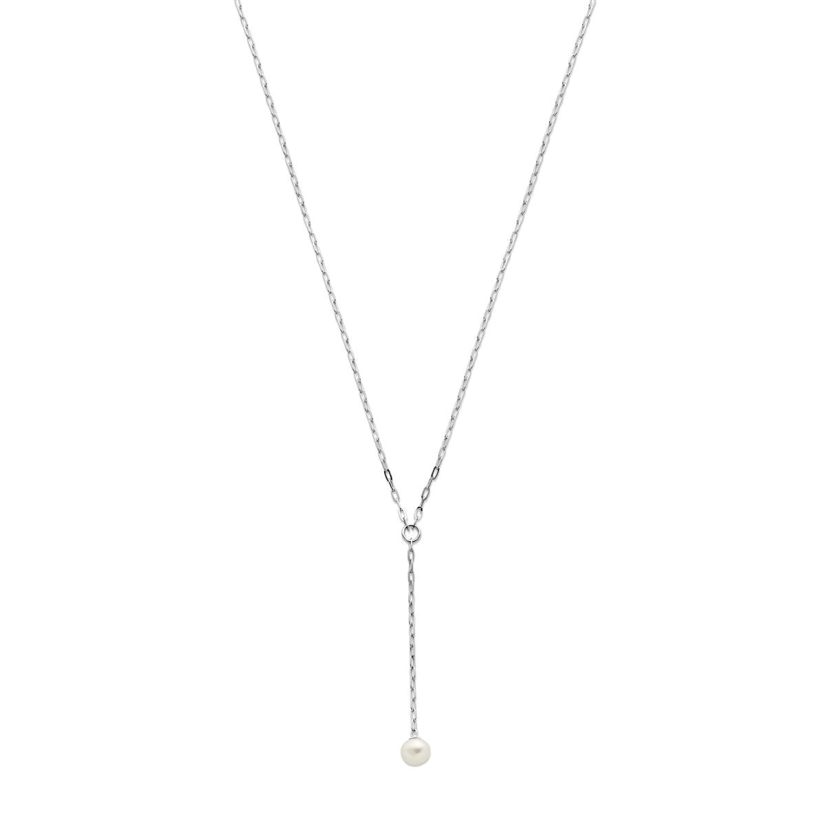 Collana y in argento rodiato con perla di 1,7 mm, lunghezza 45 + 3 cm.