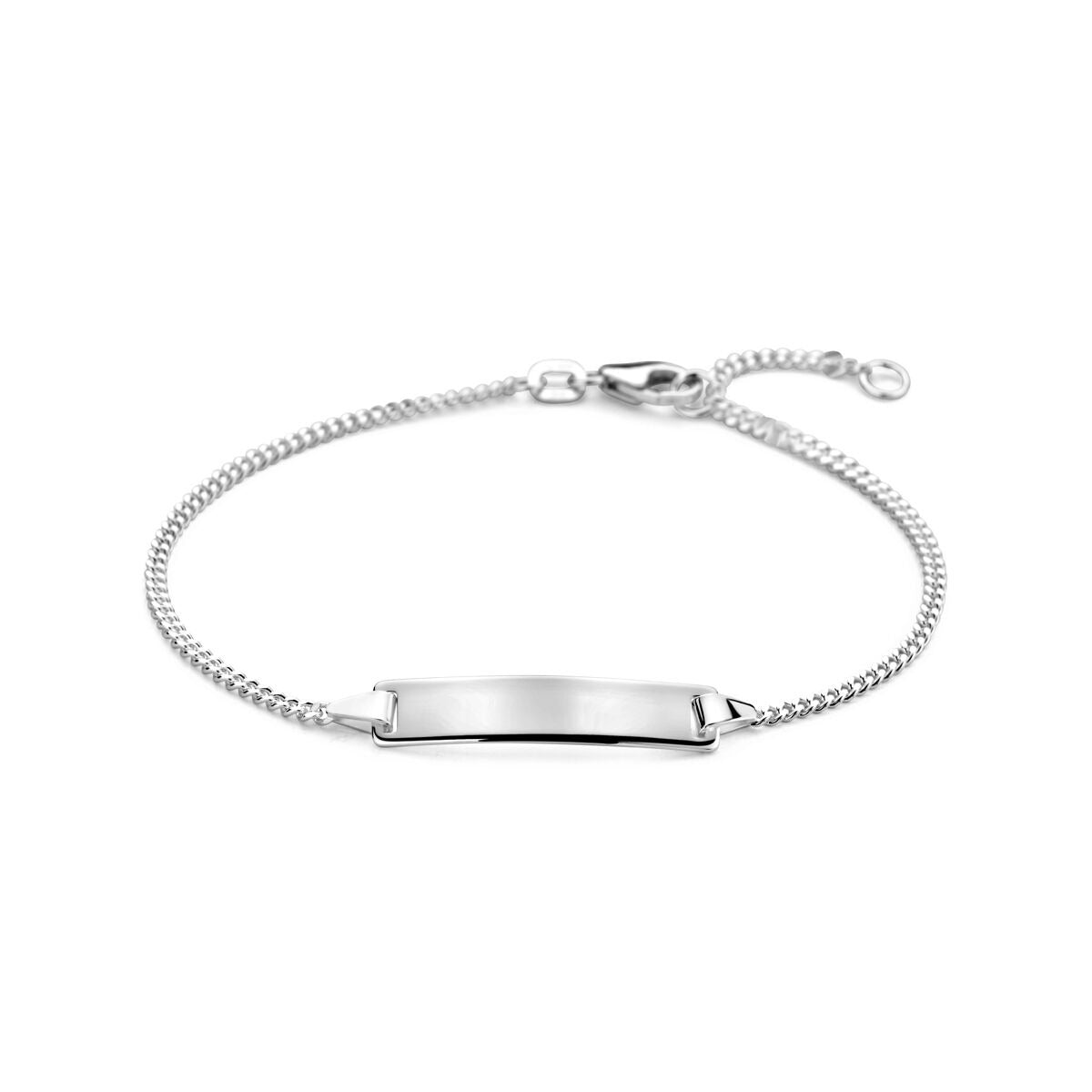 Bracciale da donna in argento con maglia rolò e placca per incisione.