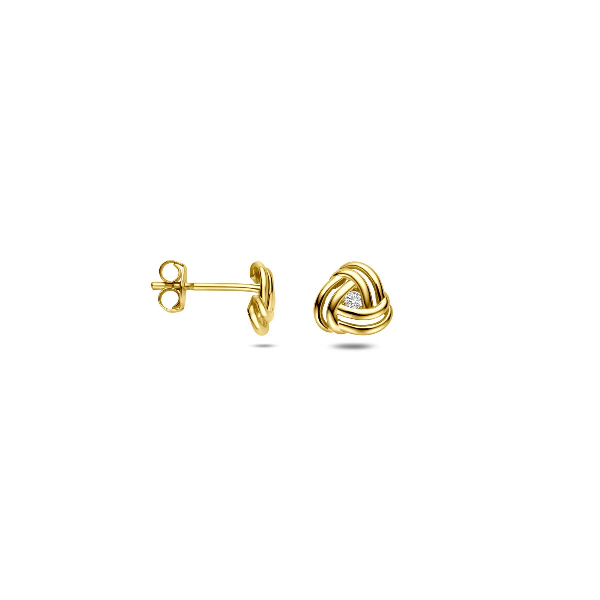 Orecchini a lobo da donna in oro giallo 14k con zircone in castone chaton
