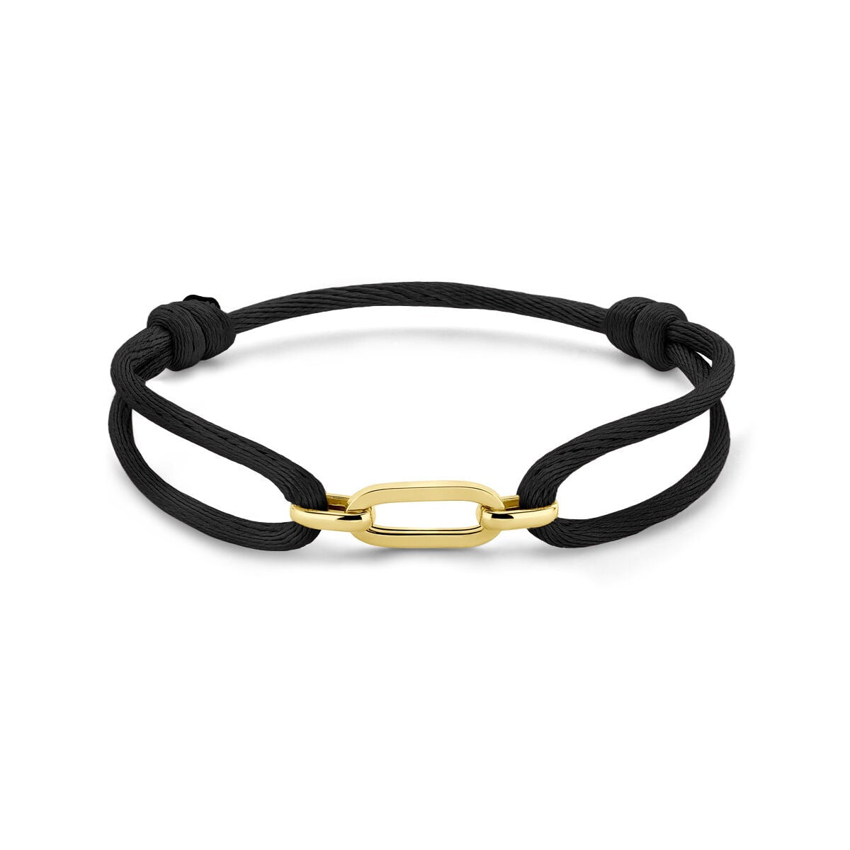 Bracciale da donna nero intrecciato con catena in oro giallo 14k – regolabile 13-26 cm.