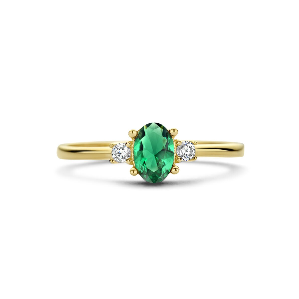 Anello in Oro Giallo 14k con Zirconia Verde – Taglio Ovale
