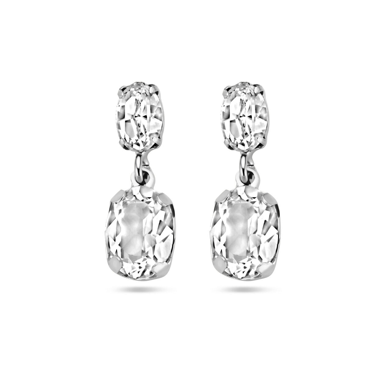 Orecchini in argento rodiato con cristallo Swarovski trasparente e taglio ovale.