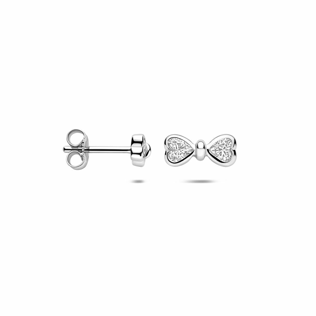 Orecchini a bottone in argento con zirconia – forma a fiocco 4 mm