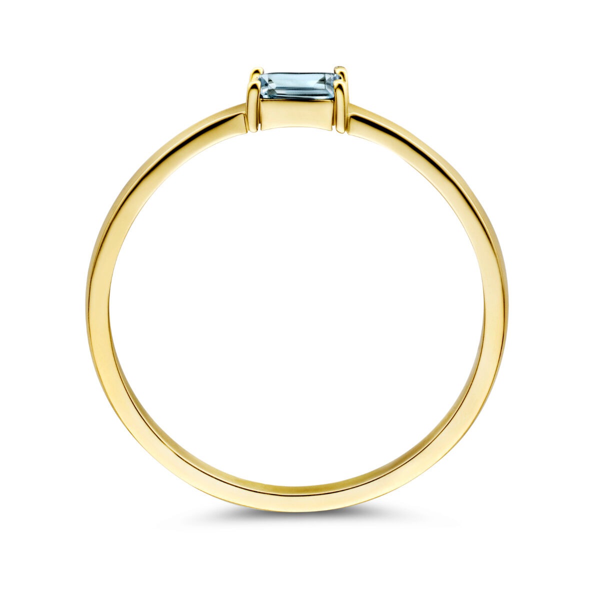 Anello in oro giallo 14k con acquamarina taglio baguette