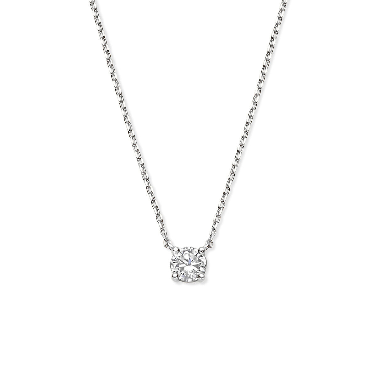 Collana in oro bianco 14k con zirconi e maglia ad anello.