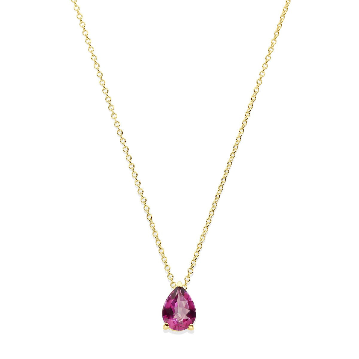 Collana in oro giallo 14k con topazio rosa a forma di goccia.