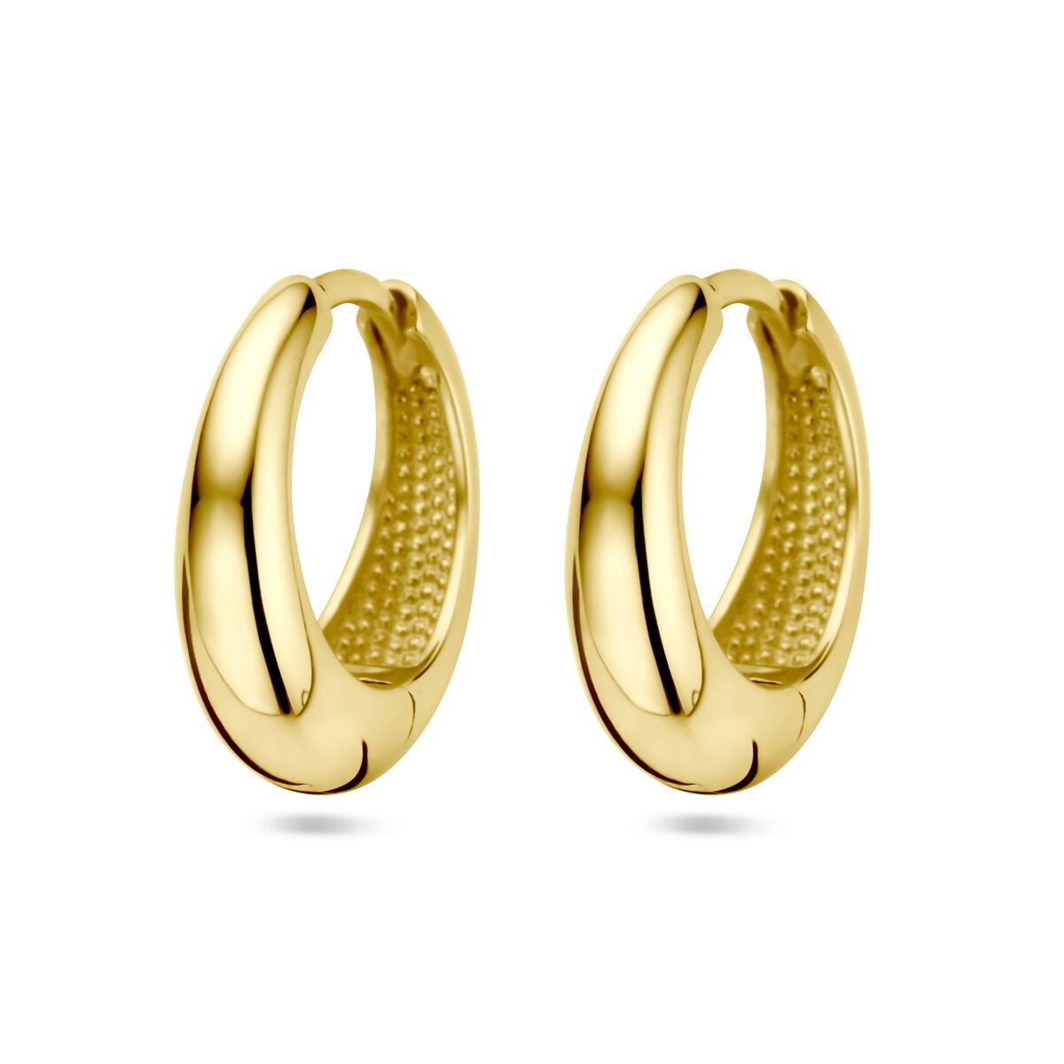 Orecchini alla creola in oro giallo da 14k, misura 14,5 mm, con finitura lucida.