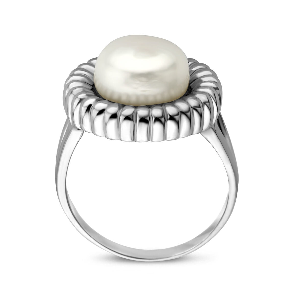 Anello in argento rodiato con perla