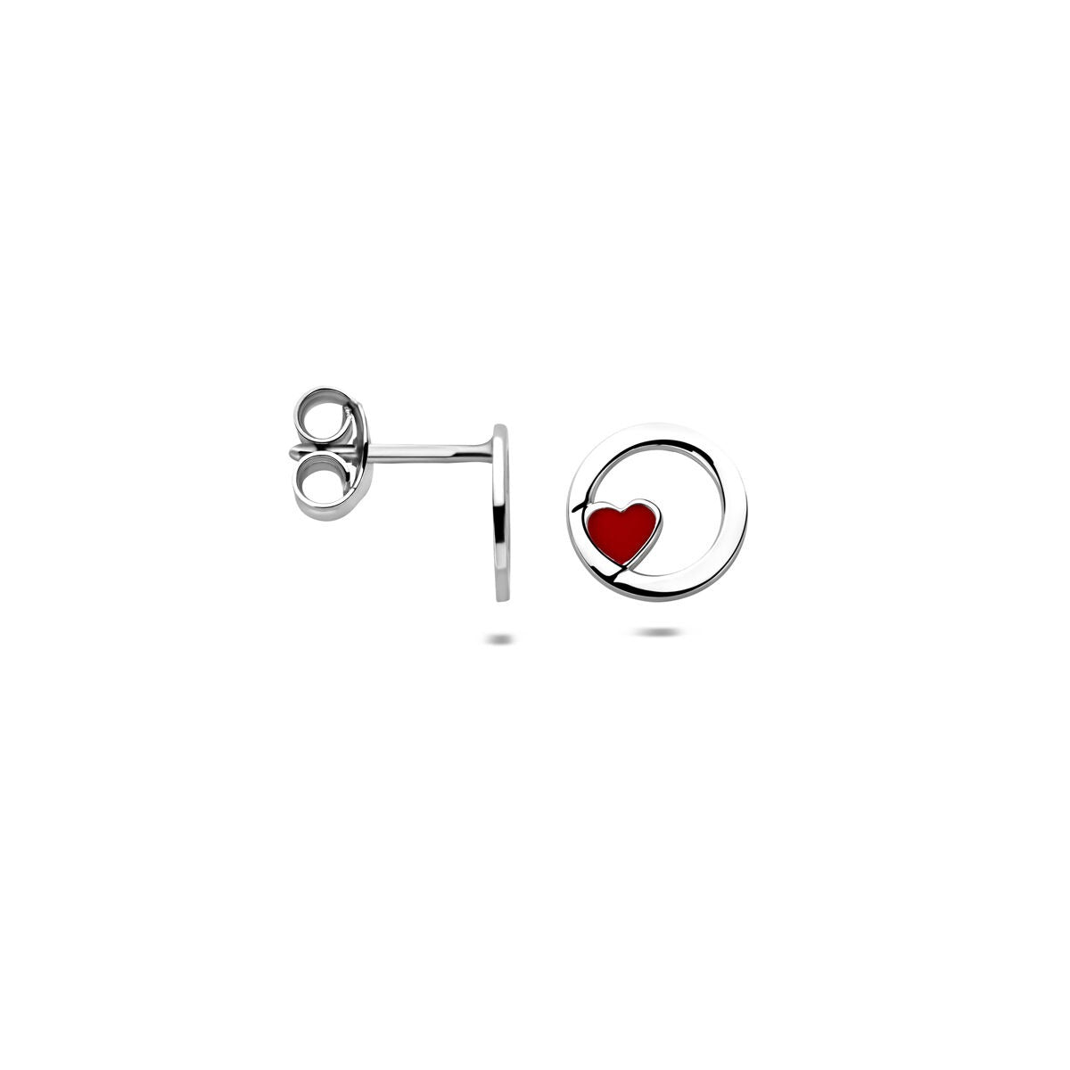 Orecchini a bottone per bambini in argento con cuoricino smalto rosso – argento 925 rodiato 8mm