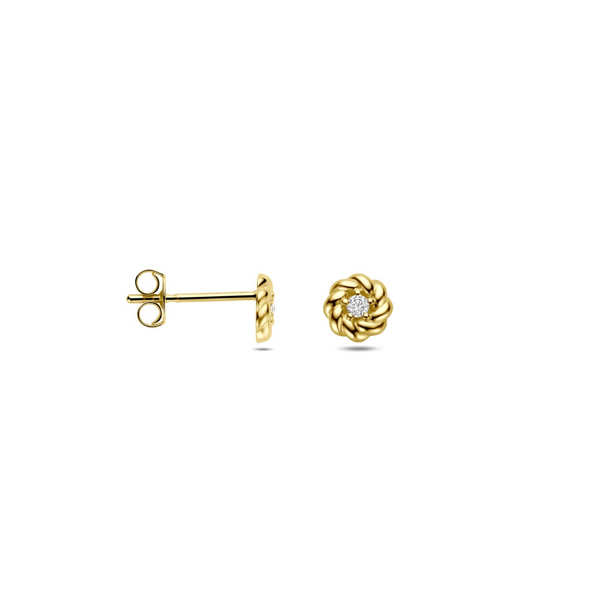 Orecchini a bottone da donna in oro giallo 14k con zircone – 5 mm