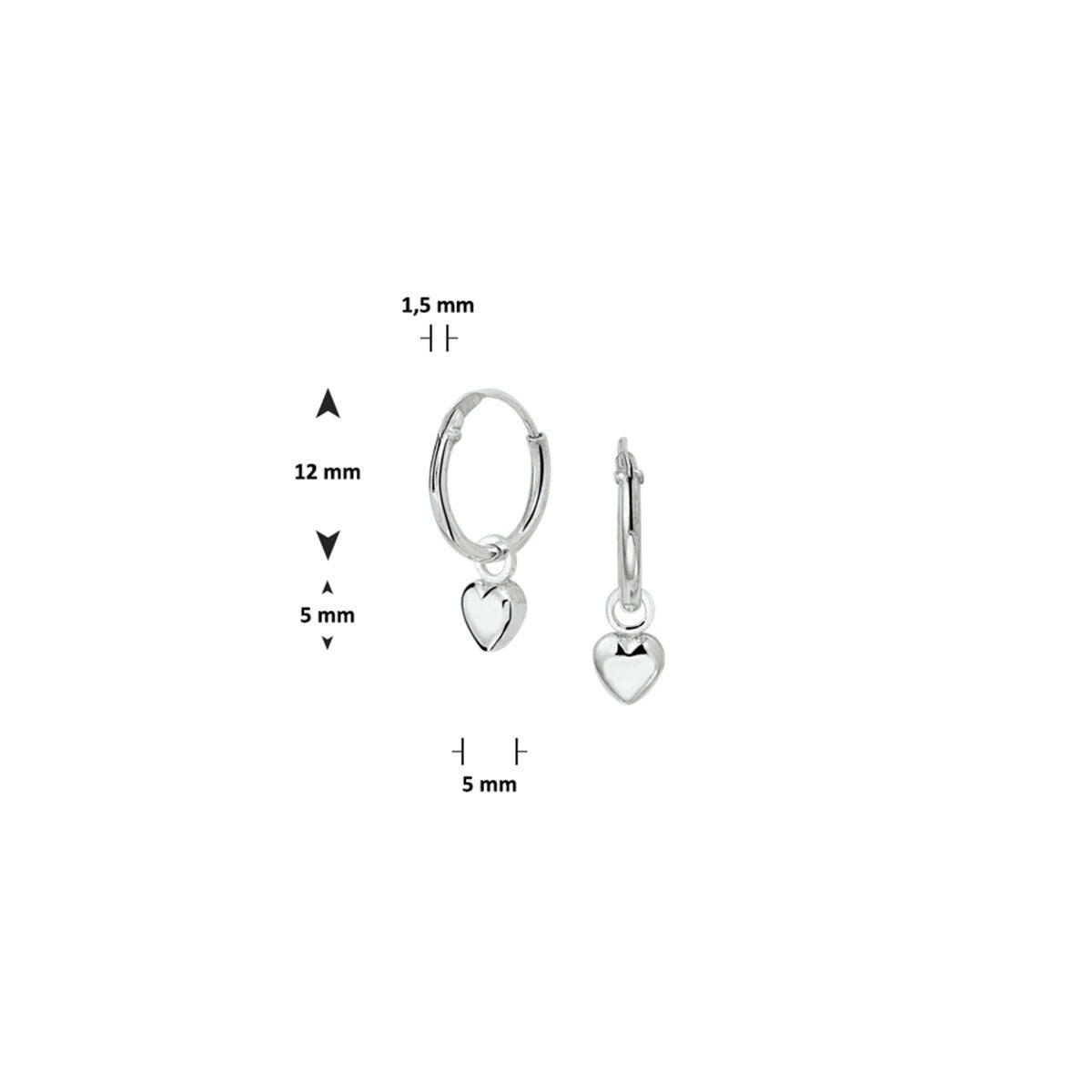 Orecchini a cerchio con cuore in argento rodiato