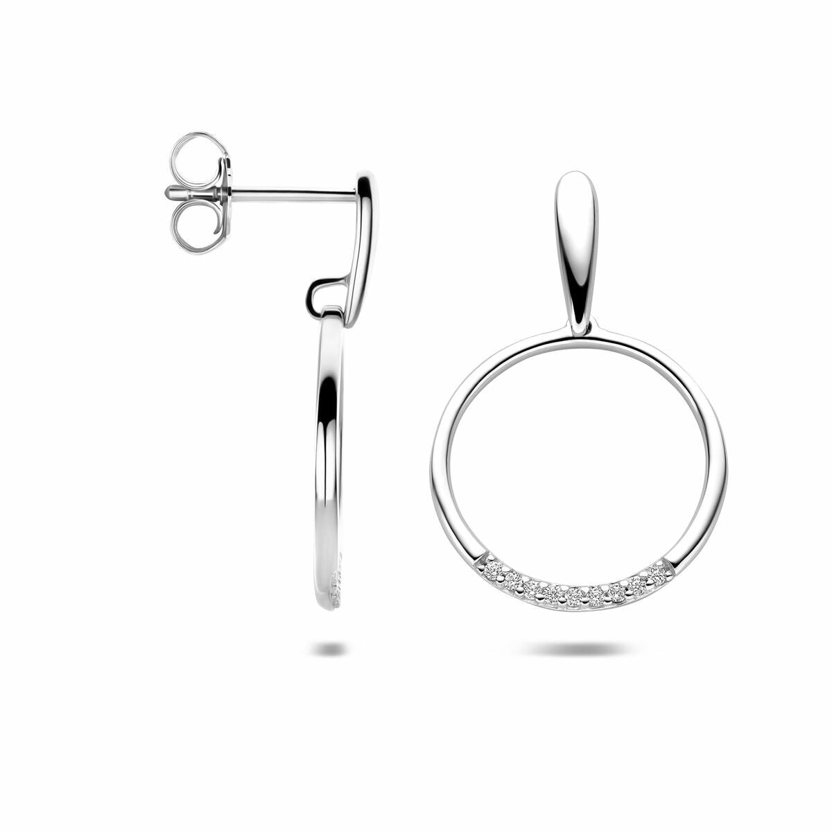 Orecchini a bottone in argento con zirconi da donna 25 mm