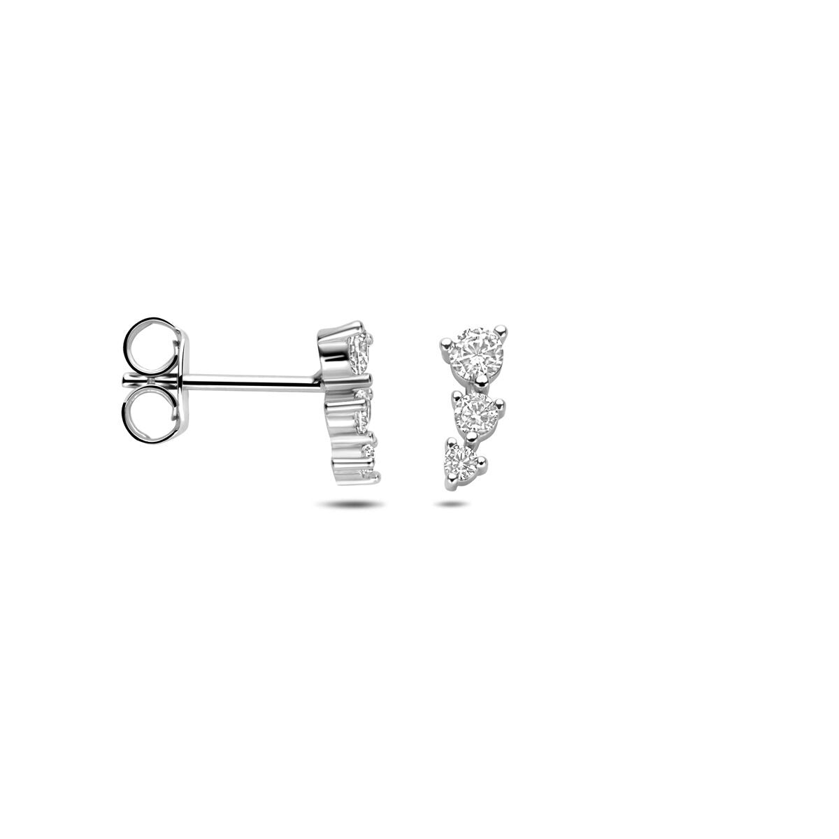 Orecchini a bottone in argento rodiato con zirconi