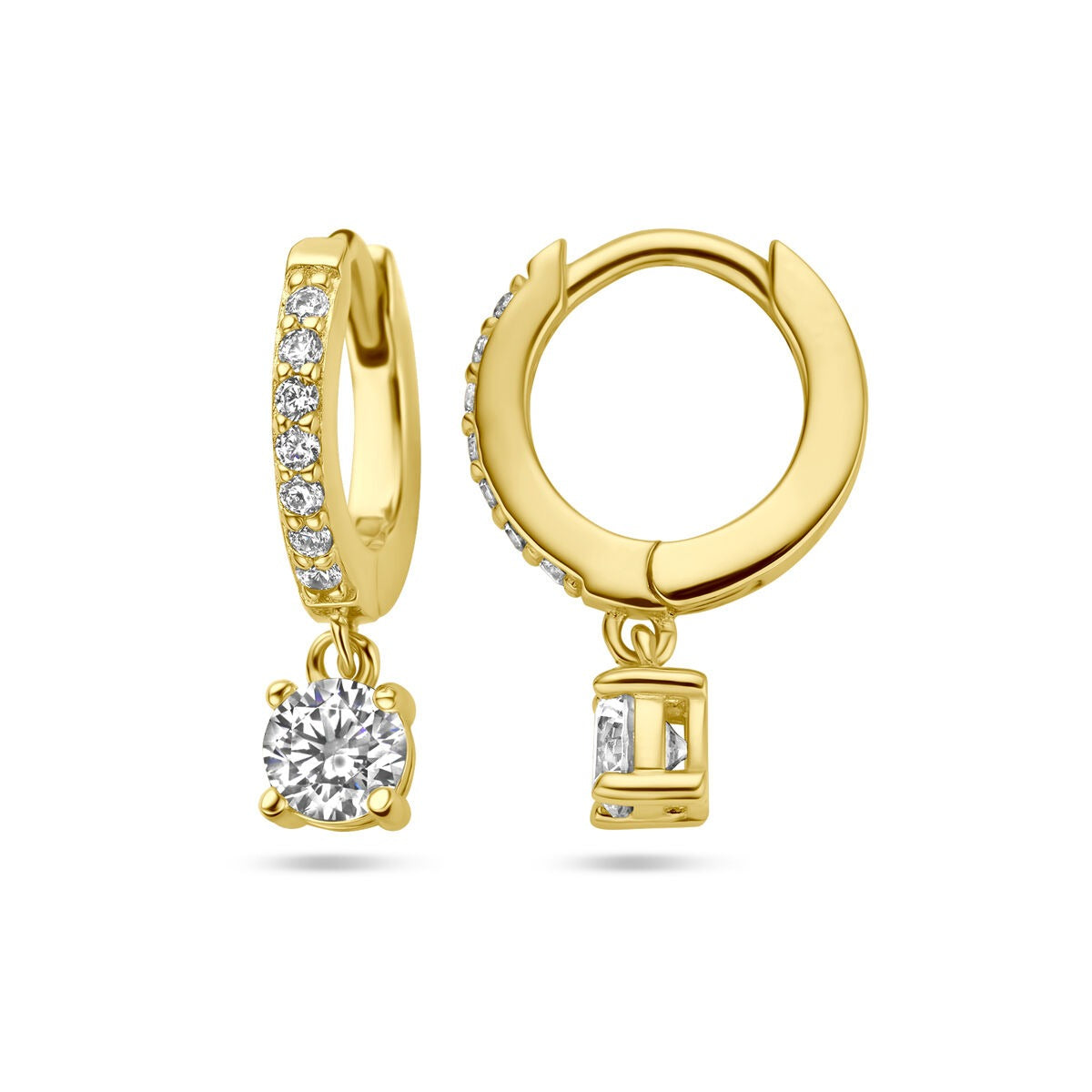 Orecchini a cerchio da donna in argento dorato color oro – zirconia taglio brillante in montatura entourage