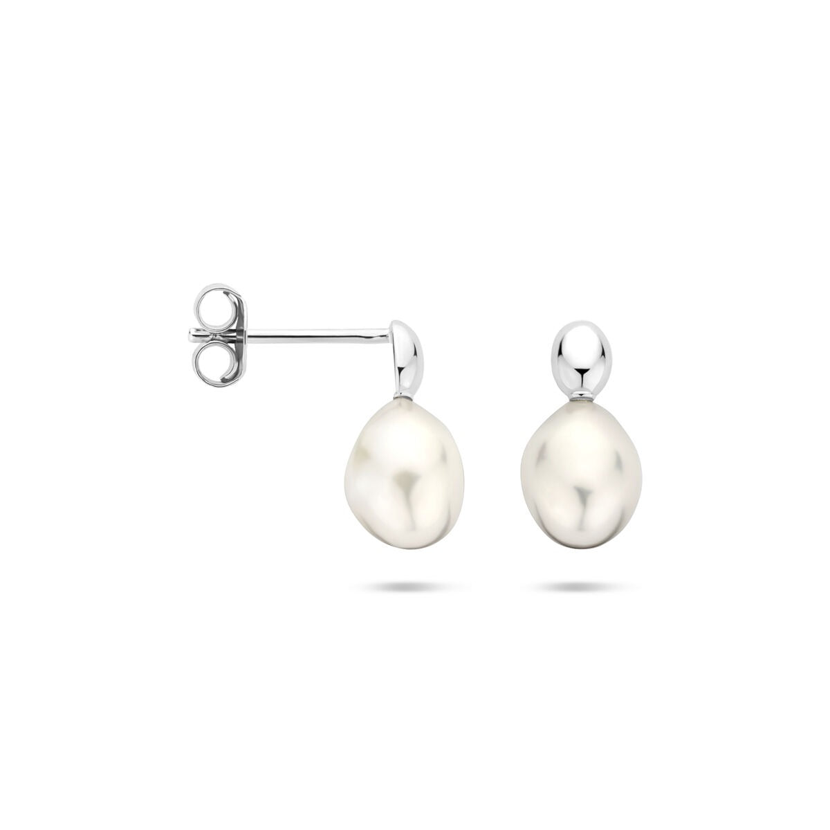 Orecchini a bottone in argento con perla d'acqua dolce – argento 925 rodiato, 13 x 6,5 mm