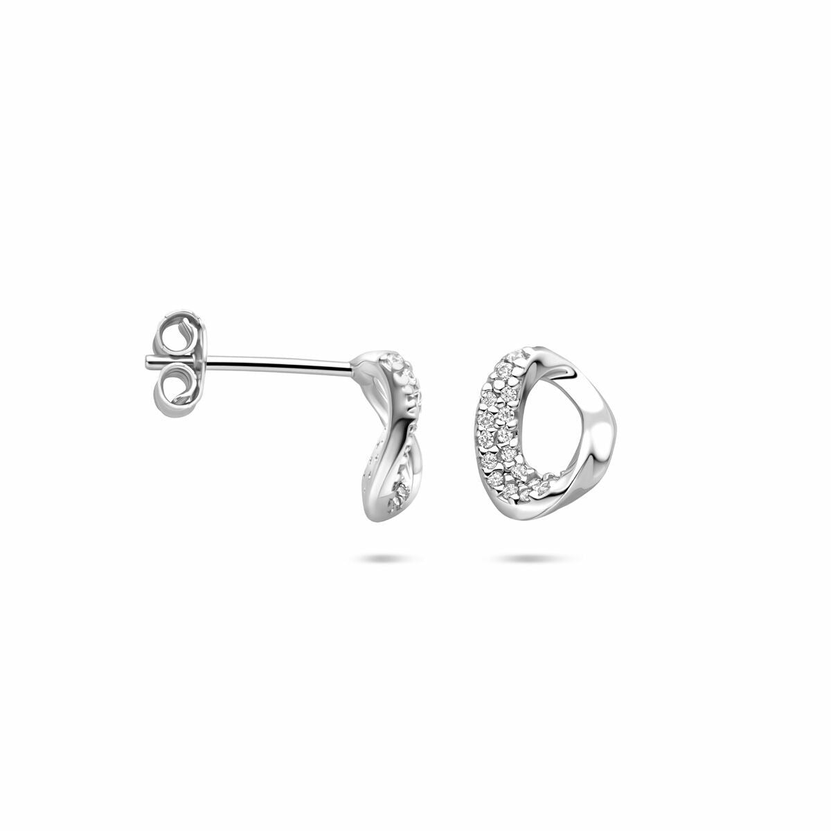 Orecchini a bottone in argento 925 rodiato con zirconia