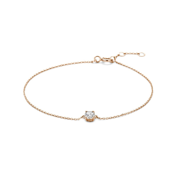 14k rosegouden dames armband met zirkonia – anker schakel 16.5–18.5 cm