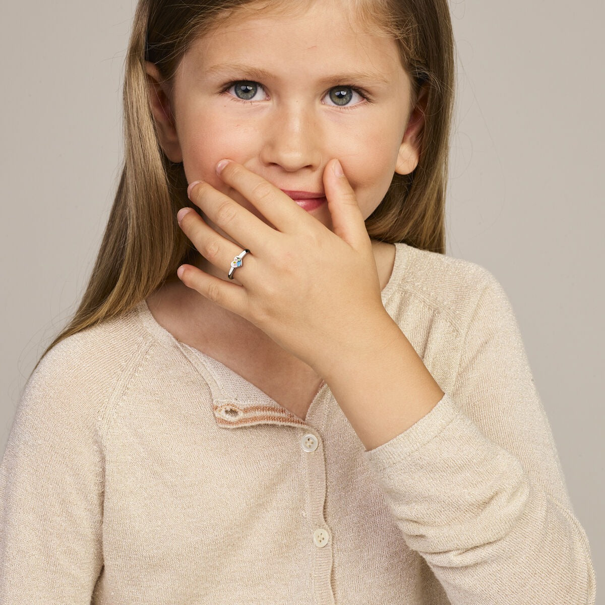 Anello per bambini in argento a forma di cuore con zampe di cane – argento 925 rodiato