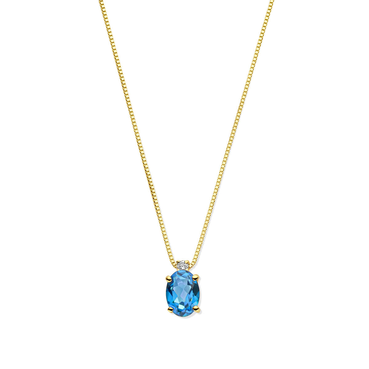 Collana in oro giallo 14k con topazio London Blue e diamante.