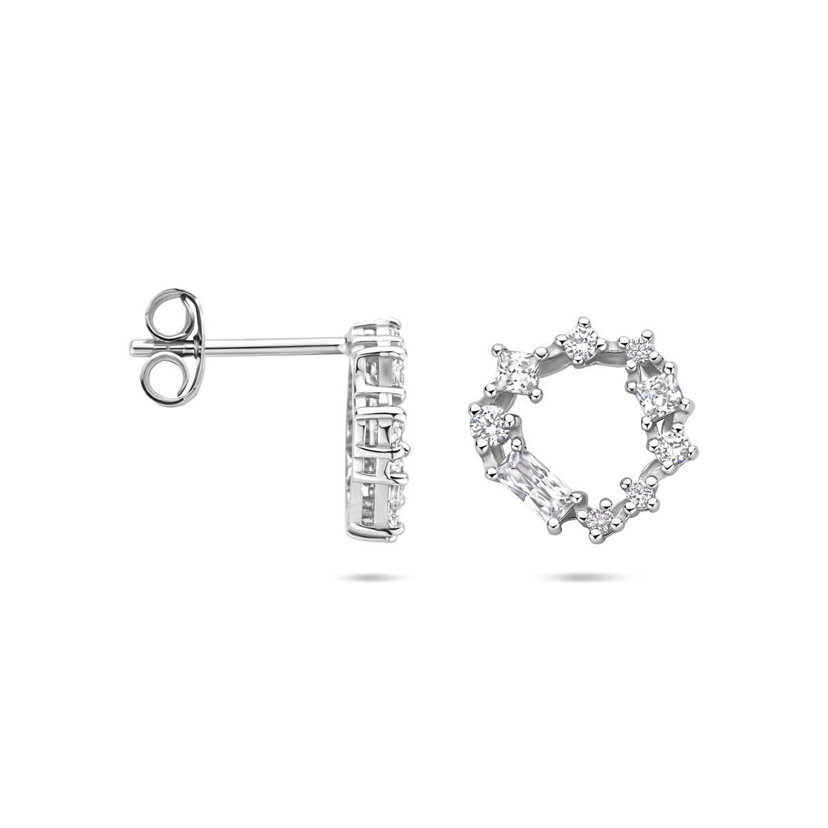 Orecchini a Bottone in Argento Rodiato Donna – Con Zircone Taglio Brillante