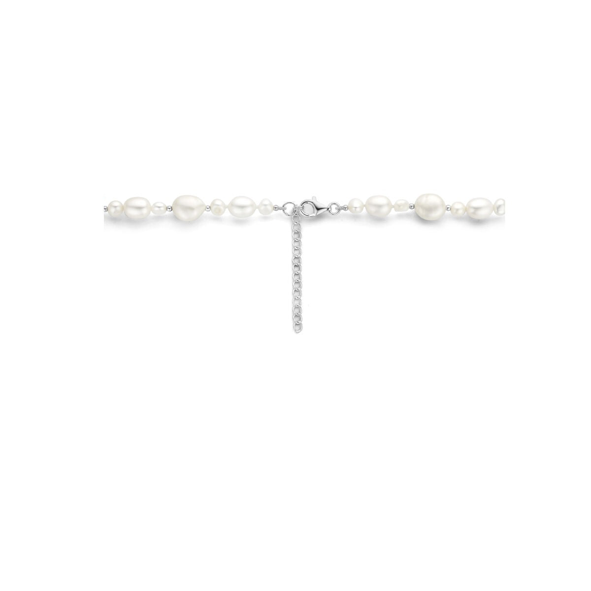 Collana di perle in argento con perle d'acqua dolce e chiusura a moschettone