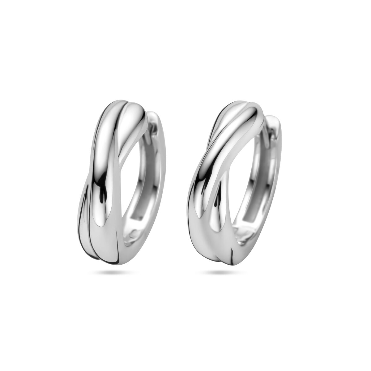 Orecchini alla creola in argento 925 rodiato, di forma ondulata, diametro 13,5 mm.