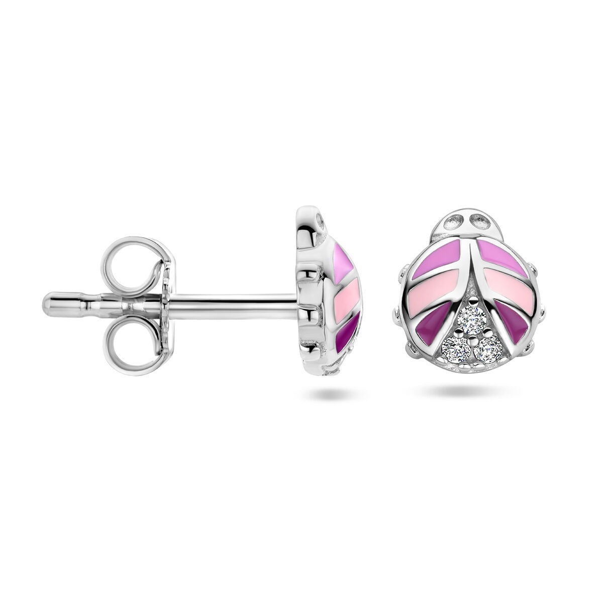 Orecchini a bottone in argento coccinella con zirconia – rodiati argento 925