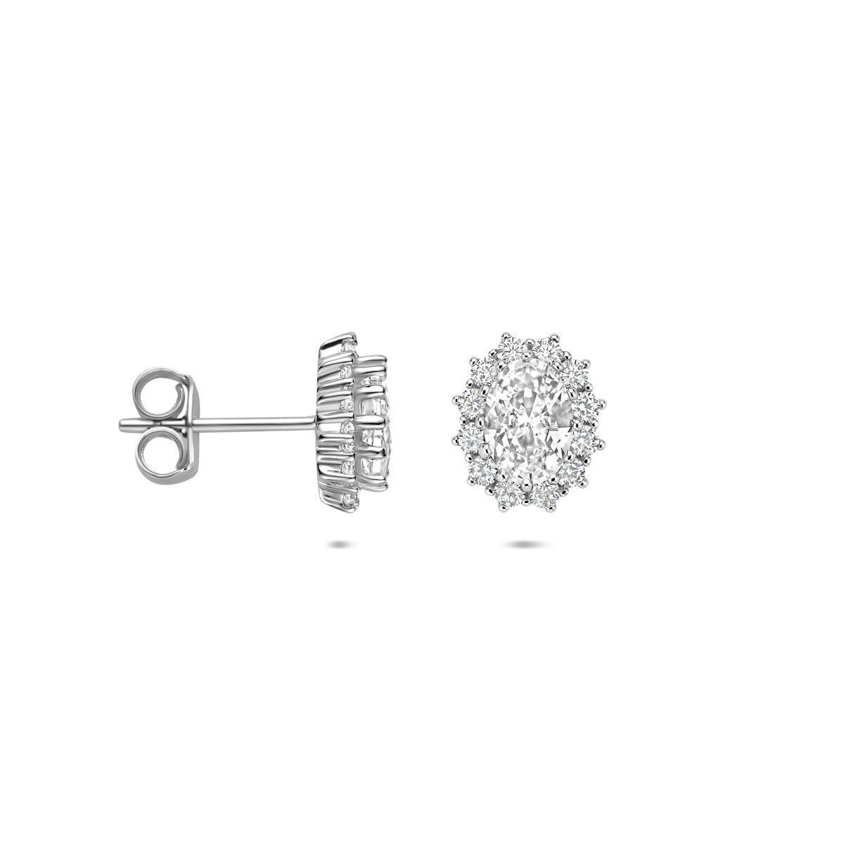 Orecchini a bottone in argento con zircone – argento 925 rodiato