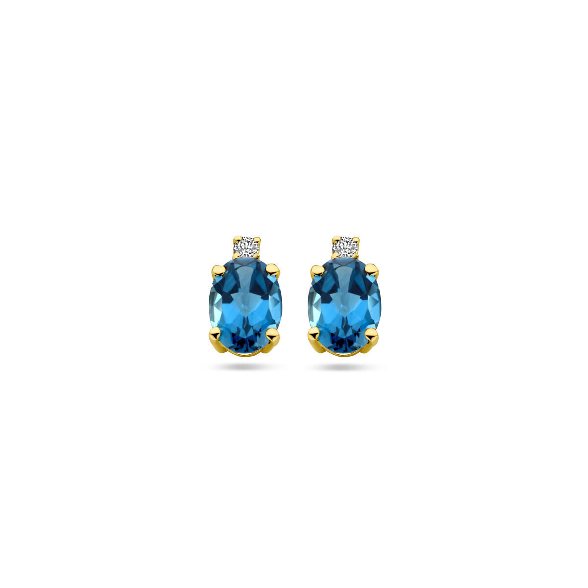 Orecchini in oro giallo 14k con topazio blu di Londra e diamante.