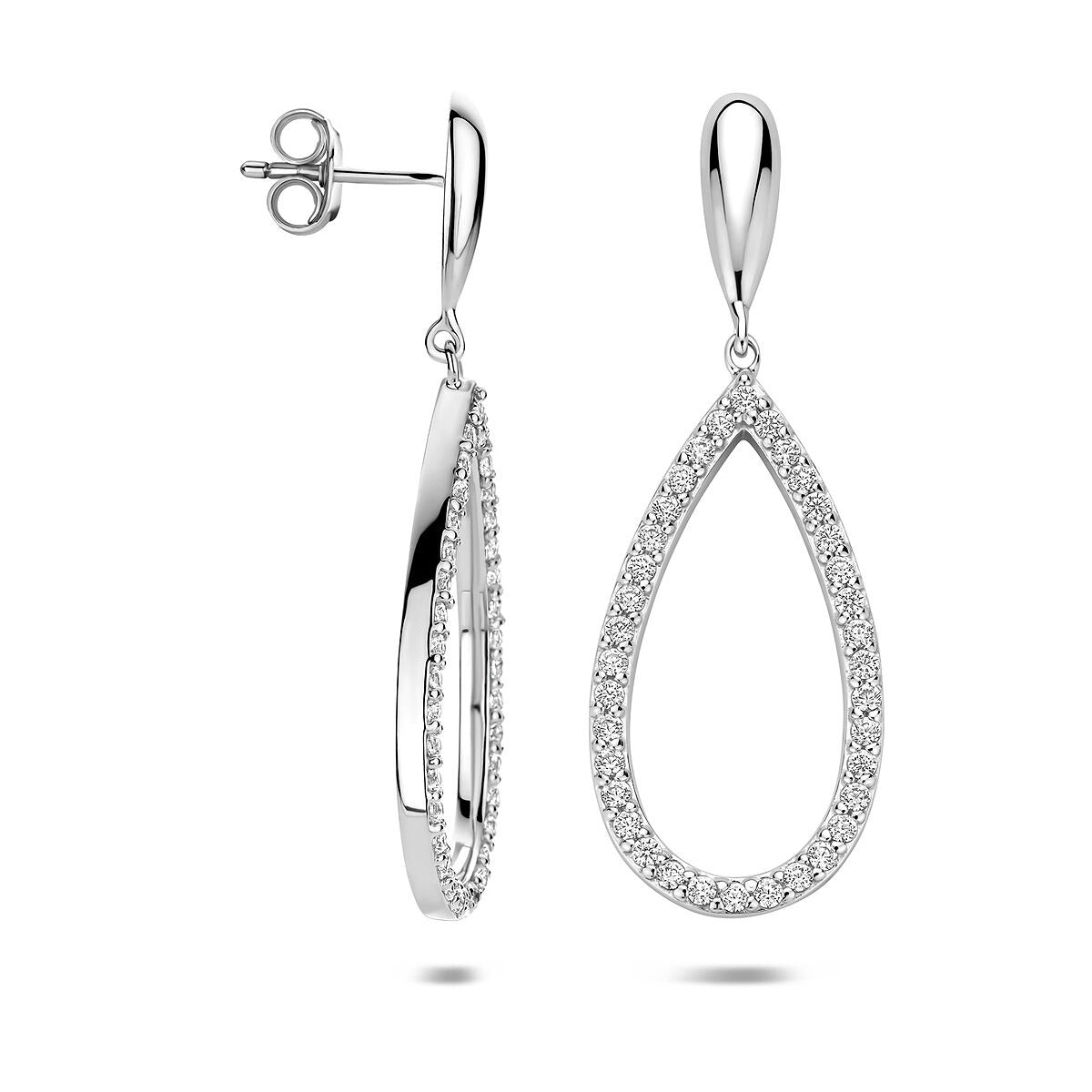 Orecchini pendenti in argento con zirconia – argento 925 rodiato 43 mm