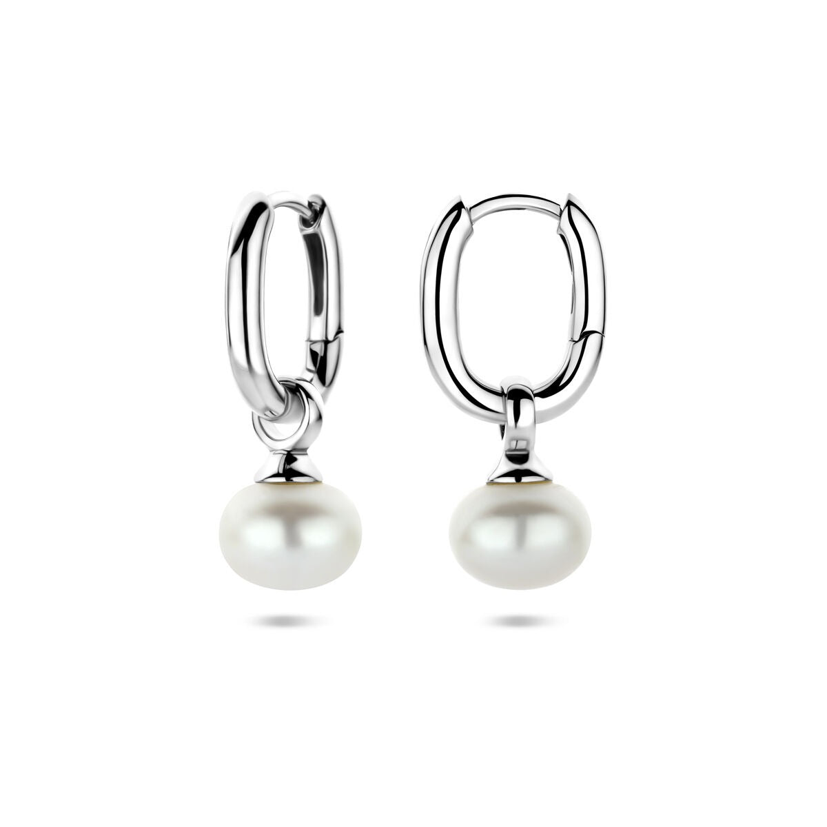 Creole in argento con perla 925 rodiato – 23 mm