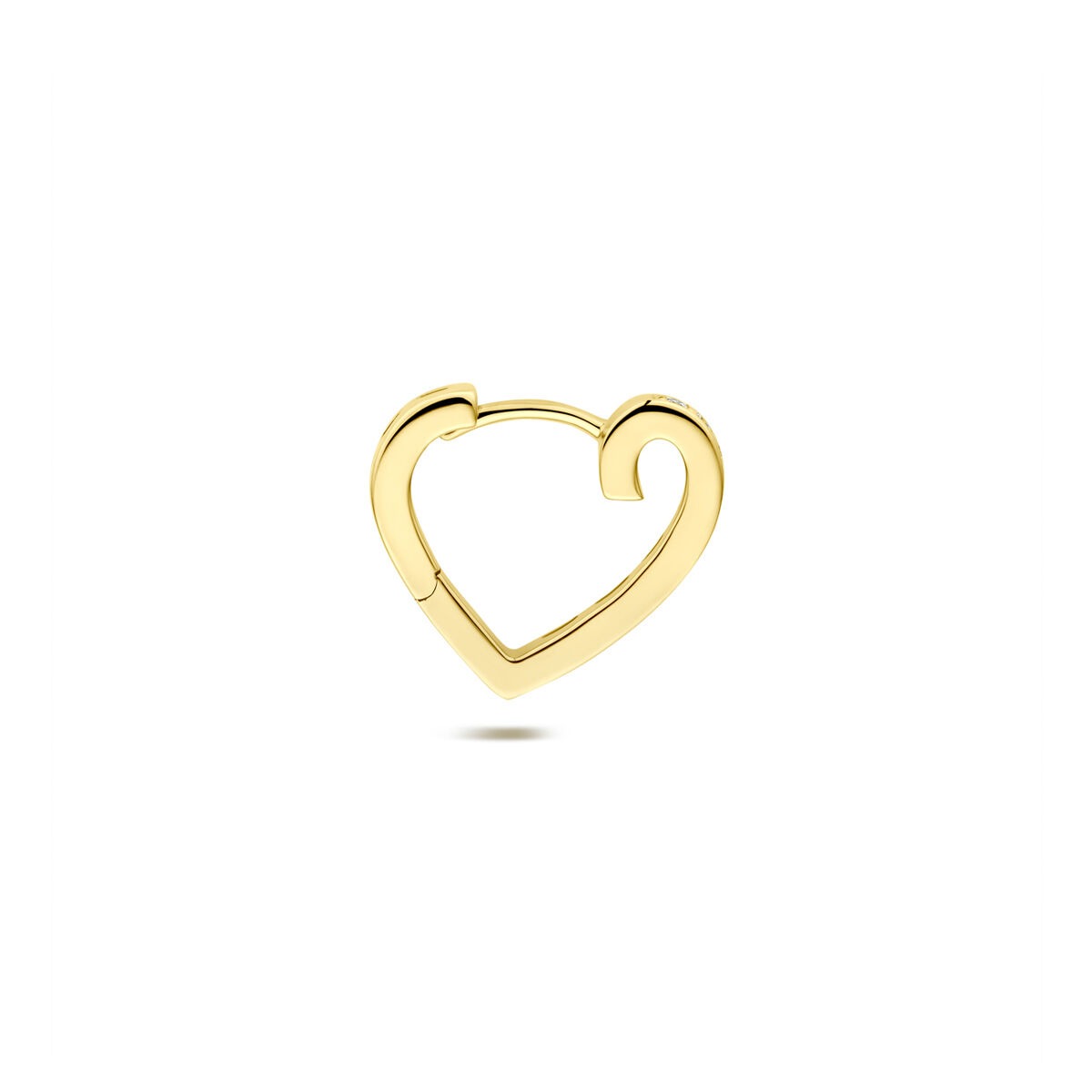 Orecchino a cerchio in oro giallo 14k con cuore e diamante