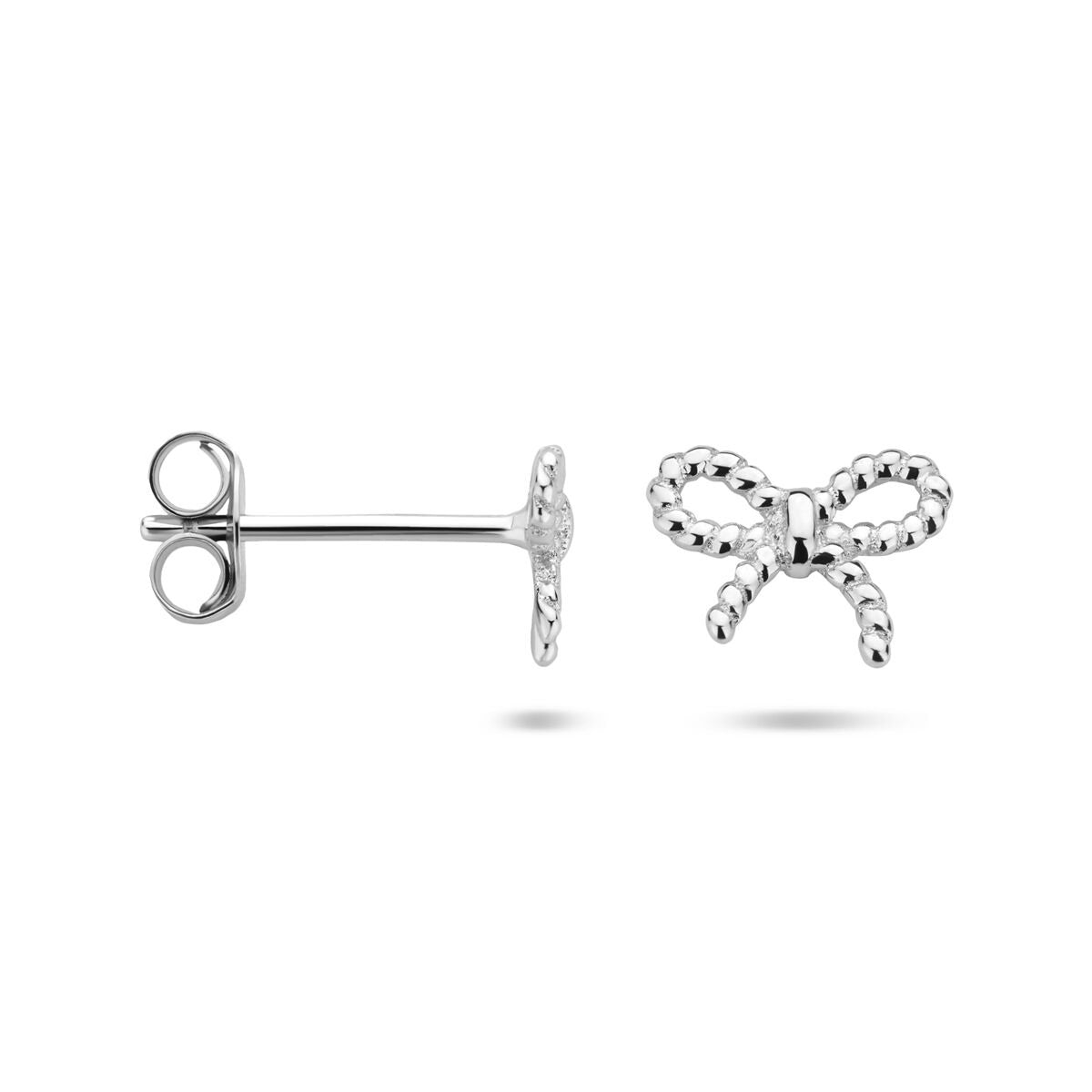 Orecchini a Bottone in Argento a Fiocco – Argento 925 Rodiato, 6.5 x 8 mm