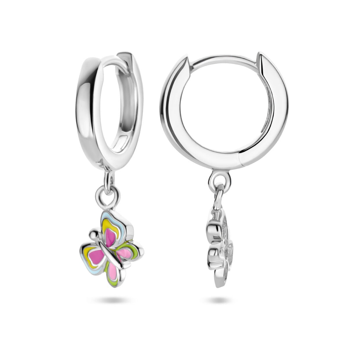Orecchini a cerchio con farfalla per bambini in argento – smalto colorato