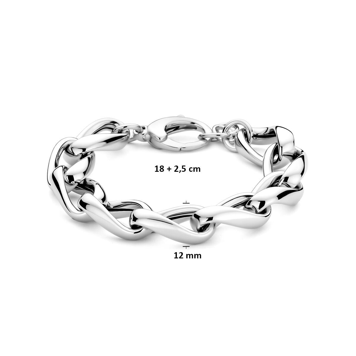 Bracciale da donna in argento – argento 925 rodiato con maglie tonde 12 mm 18 + 2,5 cm