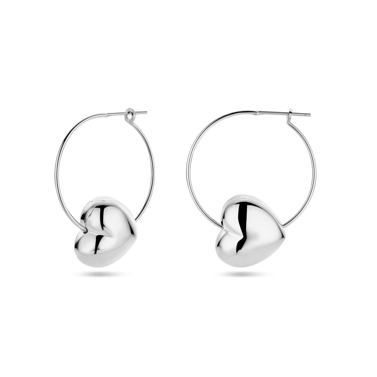 Orecchini a cerchio da donna in argento con cuore – rodiati 30 mm
