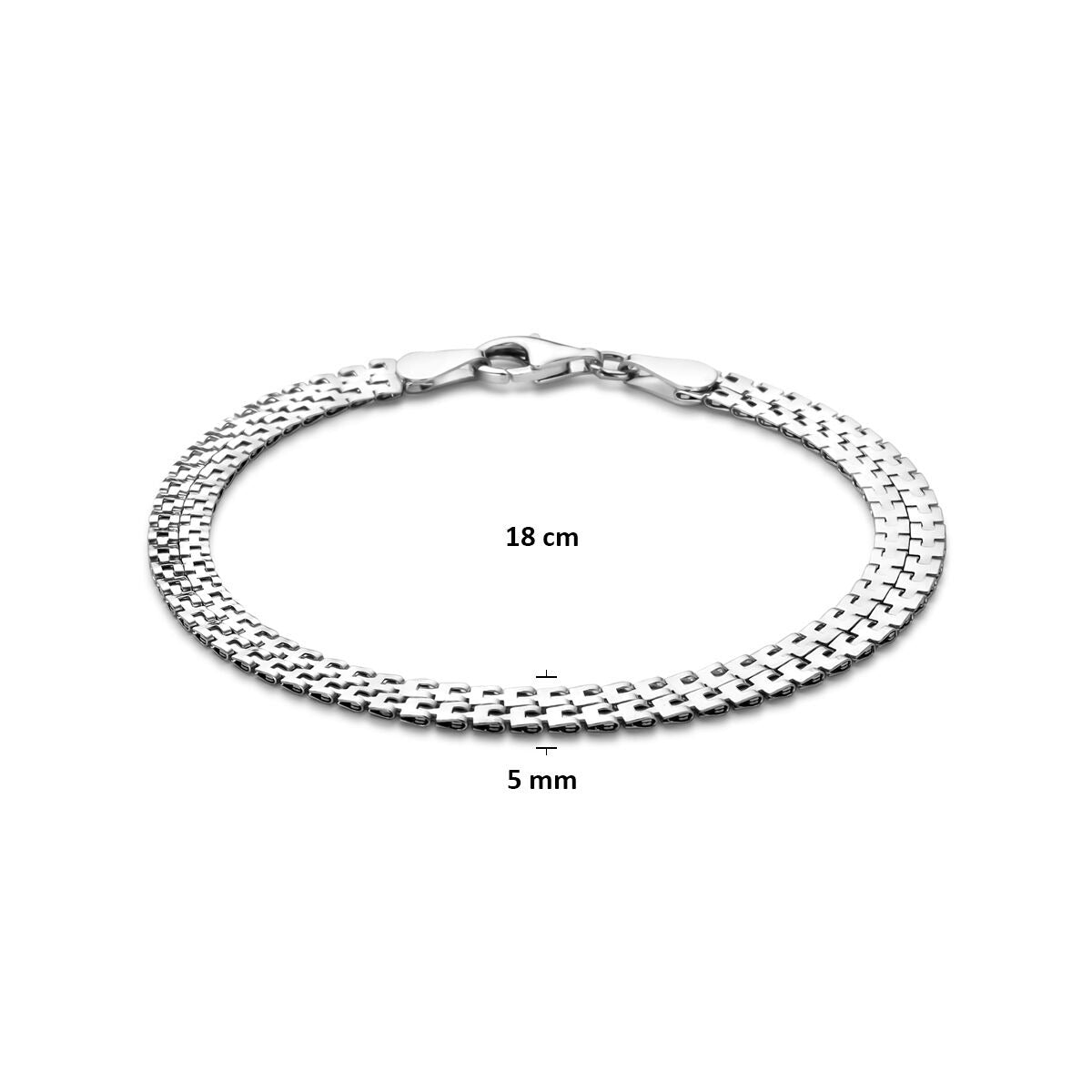 Bracciale da donna in argento – rodiato con maglia fantasia 5 mm 18 cm
